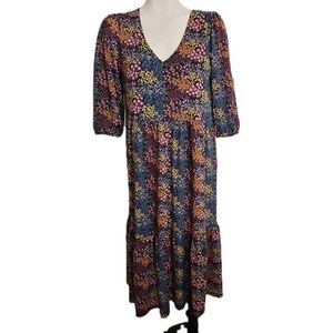 Anthropologie Jane and Delancey V Dress Size Medium  Ditsy Floral Black Multi